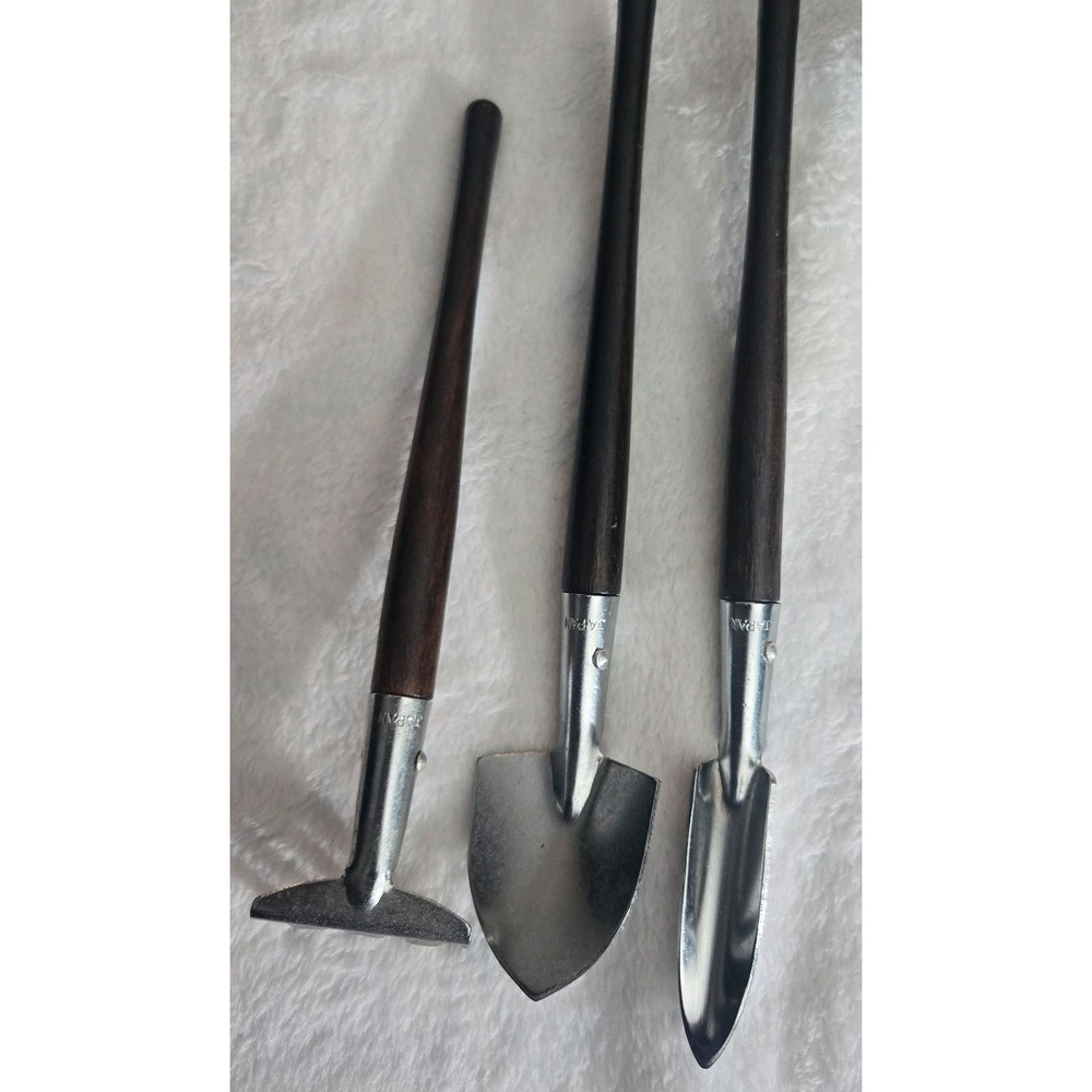 Indoor Garden Tools (sand) Three-piece Stainless Steel Tools W/ Wooden Handles.